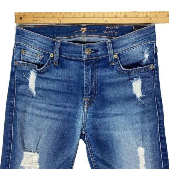 7 For All Mankind The Skinny Ankle Jeans Womens 27 Mid Rise Ripped Distress Pant - Picture 8 of 14